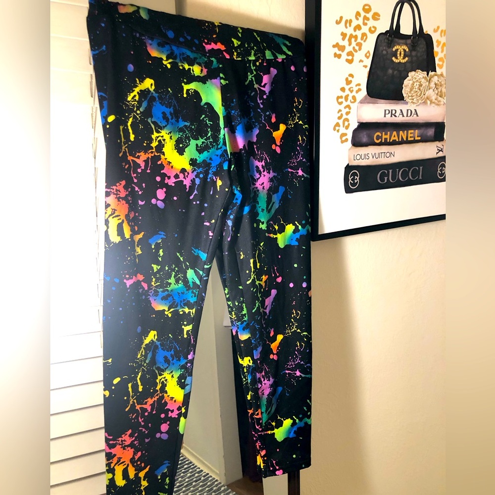 FUN Splattered paint pants! Perfect for 80’s theme! Size S! W 13 in, 32 in long